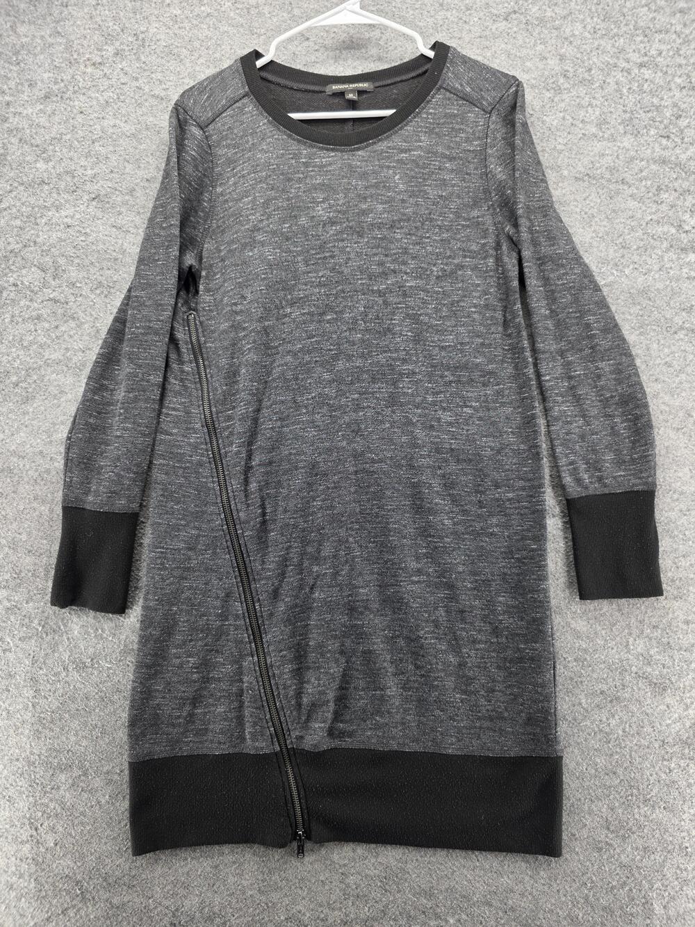Banana Republic Sweater Dress Womens Medium Gray Black Asymmetrical Zip Pullover